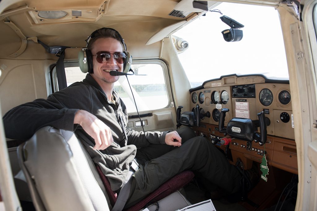 Jack O'Leary in Cessna 152 cockpit