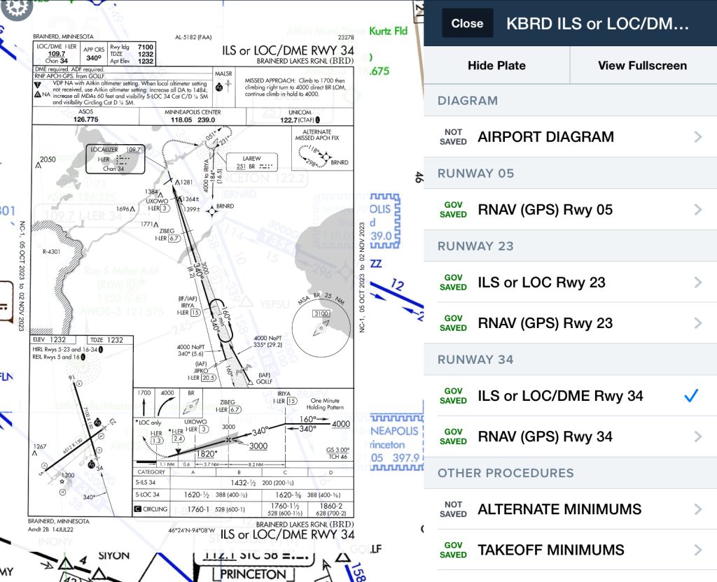 Selecting practice approaches for the circuit using ForeFlight map overlay